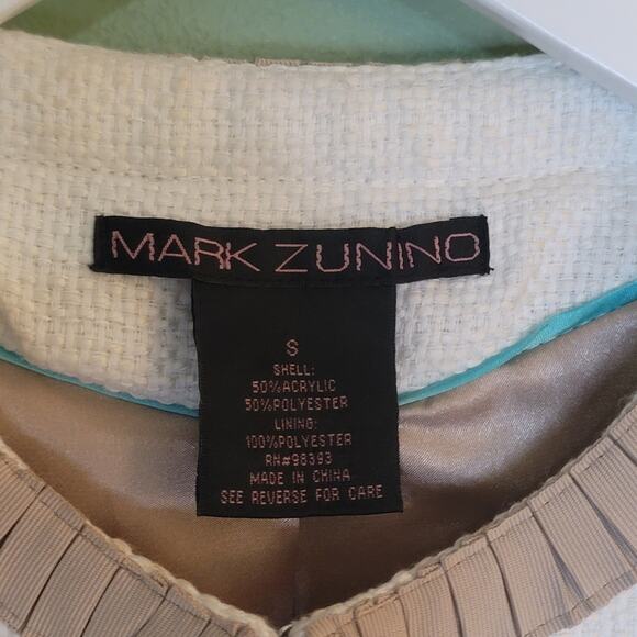 Mark Zunino Tweed Neutral Blazer Jacket Cream Beige Bell Sleeve Pockets Prep S - Picture 4 of 8